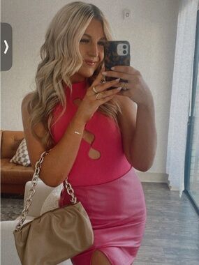 Zara Hot Pink Ribbed Sleeveless Bodysuit with Front Cutouts